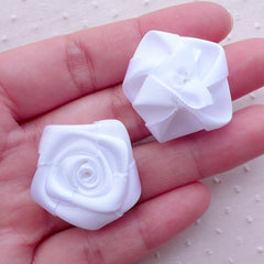 Fabric Rose Applique / Satin Ribbon Flowers (3pcs / 3cm / White) Wedding Bouquet Boutonniere DIY Baby Headbands Bridal Floral Hair Bows B235
