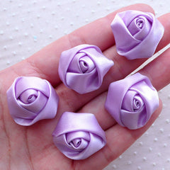 Rose Applique / Satin Ribbon Rose Bud / Fabric Flower Applique (5pcs / 2.5cm / Purple) Bridesmaid Headbands Making Floral Decoration B253