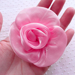 Polyester Fabric Flower / Big Shiny Floral Applique (1 piece / 7cm / Pink) Hair Bows Headbands DIY Floral Embellishment Sewing Supplies B256