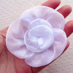 Shiny Fabric Flower / Large Polyester Floral Applique (1 piece / 7cm / White) Hairbows Headband DIY Flower Embellishment Sewing Supply B257