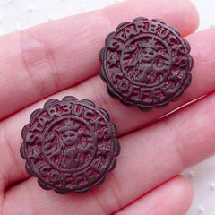 Coffee Moon Cake Cabochons (2pcs / 20mm / Flatback) Kawaii Miniature Mooncake Dollhouse Sweets Decoden Chinese Mid Autumn Festival FCAB332