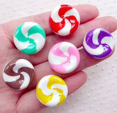 Assorted Peppermint Candy Cabochon (6pcs / 19mm / Mix / Flatback) Polymer Clay Fake Food Sweets Deco Scrapbooking Embellishment FCAB345