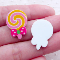 Acrylic Lollipop Cabochons (2pcs / 16mm x 22mm / Mix / Flat Back) Candy Sweets Kawaii Phone Case Decoden Scrapbooking Embellishment FCAB346