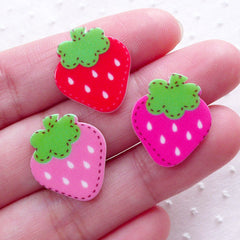 CLEARANCE Acrylic Strawberry Cabochons (3pcs / 16mm x 19mm / Mix / Flatback) Kawaii Fruit Embellishment Phone Case Decoration Cute Scrapbook FCAB349