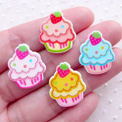 Acrylic Cupcake Cabochons (4pcs / 17mm x 20mm / Mix / Flat Back) Kawaii Sweets Embellishment Cell Phone Deco Cute Decoden Supplies FCAB350