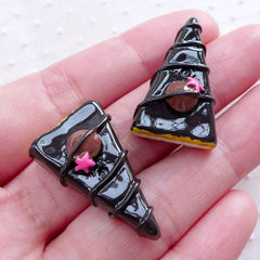 CLEARANCE Chocolate Cake Cabochons (2pcs / 17mm x 25mm / Flat Back) Kawaii Dollhouse Sweets Miniature Dessert Novelty Decoden Cute Scrapbook FCAB353