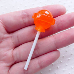 CLEARANCE Orange Lollipop Cabochon (1 piece / 21mm x 54mm / 3D) Faux Sweets Candy Novelty Fake Food Cell Phone Deco Kawaii Embellishment FCAB359