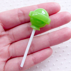 Green Apple Lollipop Cabochon (1 piece / 21mm x 54mm / 3D) Fake Ball Candy Faux Sweets Phone Case Whimsy Decoden Kawaii Jewellery FCAB357