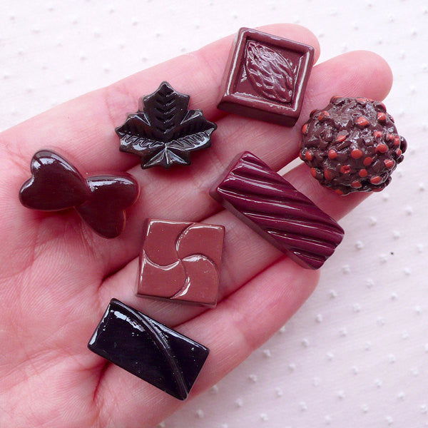 CLEARANCE Assorted Chocolate Cabochon (7pcs / Mix / 3D) Mini Fake Food Kawaii Faux Sweets Deco Whimsical Phone Case Decoden Novelty Decoration FCAB362