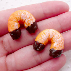 CLEARANCE Bread Dipped w/ Chocolate Cabochons (2pcs / 21mm x 19mm / Flat Back) Miniature Dollhouse Bakery Kawaii Decoden Whimsical Decoration FCAB372