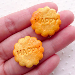 CLEARANCE Happy Biscuit Cookie Cabochon (2pcs / 23mm / Flatback) Faux Sweets Craft Dollhouse Food Miniature Treat Dessert Cute Whimsy Decoden FCAB376