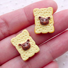 Sliced Bread Cabochons with Bear Pattern (2pcs / 13mm x 17mm / Flat Back) Dollhouse Miniature Bakery Decoden Kawaii Phone Case Decor FCAB379