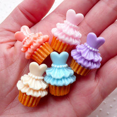 Ballerina Dress Cupcake Cabochons / Wedding Princess Tutu Cupcake Cabochon (5pcs / 19mm x 24mm / 3D) Kawaii Miniature Sweets Decoden FCAB381