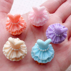 Ballerina Dress Cupcake Cabochons / Wedding Princess Tutu Cupcake Cabochon (5pcs / 19mm x 24mm / 3D) Kawaii Miniature Sweets Decoden FCAB381
