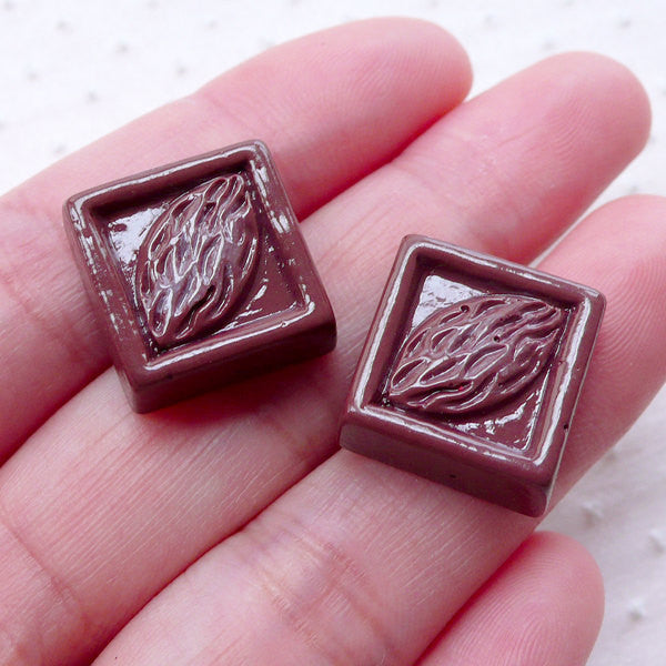 Almond Chocolate Cabochons (2pcs / 16mm / 3D) Fake Belgium Chocolate Kawaii Mini Sweets Phone Case Deco Whimsy Decoden Scrapbooking FCAB364