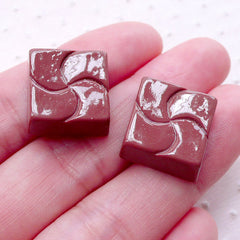 CLEARANCE Square Bonbon Chocolate Fudge Cabochon in 3D (2pcs / 16mm x 15mm) Fake Candy Faux Food Kawaii Phone Decoration Cute Sweets Decoden FCAB368
