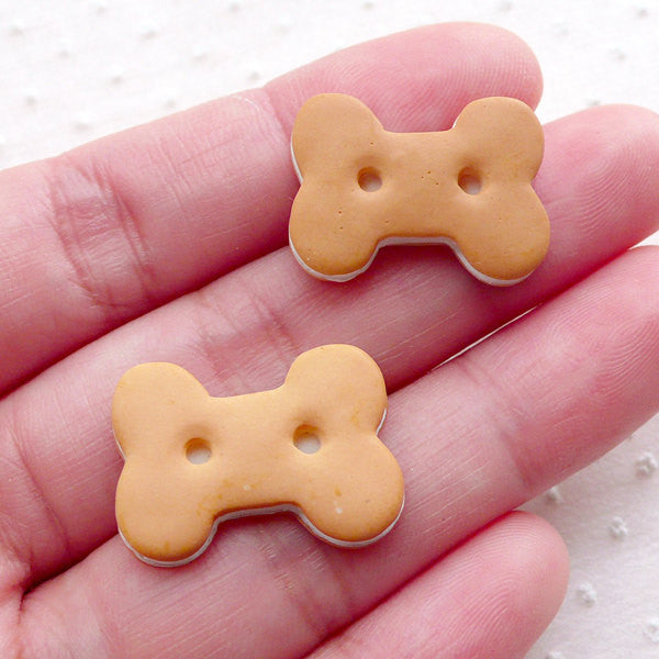 Bone Biscuit Cabochon (2pcs / 21mm x 16mm / Flat Back) Fake Sweets Craft Dollhouse Treat Miniature Food Decoden Whimsy Embellishment FCAB377