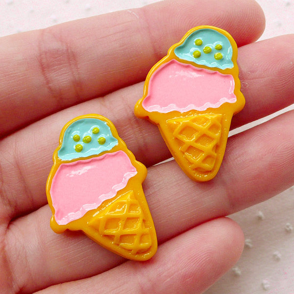 Ice Cream Sugar Cookies / Royal Icing Cookie Cabochon (2pcs / 20mm x 28mm / Flat Back) Kawaii Decoden Case Making Faux Sweets Deco FCAB380