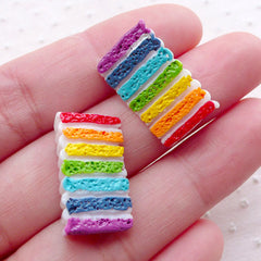 Rainbow Cake Cabochons (2pcs / 13mm x 21mm / Flatback) Dollhouse Food Craft Miniature Sweets Mini Dessert Kawaii Phone Case Decoden FCAB384
