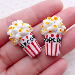 Popcorn Cabochons (2pcs / 18mm x 28mm / Flat Back) Miniature Snack Dollhouse Food Movie Theatre Cinema Novelty Whimsical Whimsy Deco FCAB385