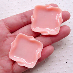 Miniature Square Plate Cabochons (34mm / 2pcs / Pink / Flat Back) DIY Dollhouse Food Craft Kawaii Sweets Decoden Whimsical Jewellery MC42