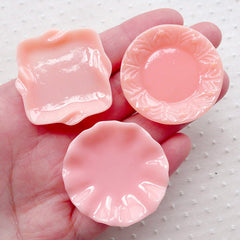 Assorted Miniature Dishware Cabochon / Dollhouse Plate Cabochons (35mm / 3pcs / Pink / Flatback) Mini Food Craft Kawaii Novelty Deco MC45