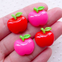 Kawaii Apple Cabochons (4pcs / 17mm x 16mm / Red & Pink / Flat Back) Fruit Embellishment Cute Decoden Phone Case Kawaii Scrapbooking FCAB395