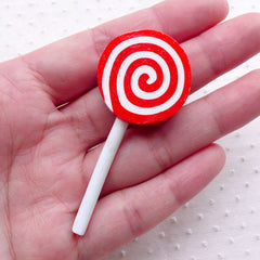Peppermint Lollipop Cabochon / Fake Swirl Candy Cabochon (1 piece / 25mm x 58mm / Red) Faux Sweets Decoration Kawaii Phone Case Deco FCAB389