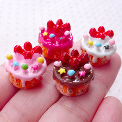 Miniature Cake Cabochons (4pcs / 16mm x 14mm / Assorted Mix / 3D) Kawaii Dollhouse Sweets Decoden Phone Case DIY Whimsical Jewellery FCAB390