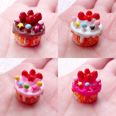 Miniature Cake Cabochons (4pcs / 16mm x 14mm / Assorted Mix / 3D) Kawaii Dollhouse Sweets Decoden Phone Case DIY Whimsical Jewellery FCAB390