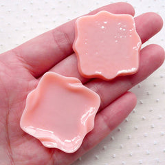 Miniature Square Plate Cabochons (34mm / 2pcs / Pink / Flat Back) DIY Dollhouse Food Craft Kawaii Sweets Decoden Whimsical Jewellery MC42