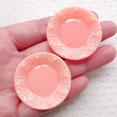 Dollhouse Round Plate Cabochon w/ Decorative Border (35mm / 2pcs / Pink / Flatback) Novelty Miniature Sweets Craft Kawaii Food Decoden MC43