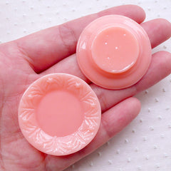 Dollhouse Round Plate Cabochon w/ Decorative Border (35mm / 2pcs / Pink / Flatback) Novelty Miniature Sweets Craft Kawaii Food Decoden MC43