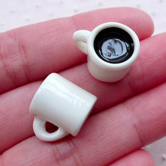 Miniature Coffee Mug Cabochons (2pcs / 16mm x 13mm / White / 3D) Dollhouse Cup Charms Novelty Sweets Jewelry Kawaii Decoden Supplies FCAB392