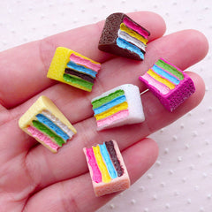 Assorted Rainbow Cake Cabochons (6pcs / 13mm x 16mm / Mix / 3D) Dollhouse Sweets Miniature Dessert Kawaii Embellishment Phone Decor FCAB396
