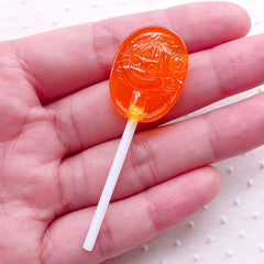 CLEARANCE Orange Candy Lollipop Cabochon w/ Girl Face (1 piece / 19mm x 61mm / 3D) Imitation Food Cabochon Sweets Deco Kawaii Jewellery Making FCAB402