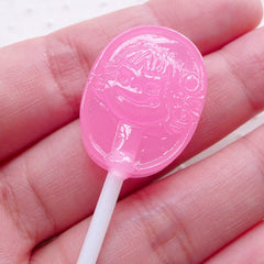 CLEARANCE Pink Lollipop Cabochon w/ Girl Face (1 piece / 19mm x 61mm / Strawberry / 3D) Imitation Candy Pop Kawaii Sweets Decoden Phone Case FCAB403