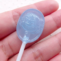 CLEARANCE Cute Lollipop Cabochon w/ Girl Face (1 piece / 19mm x 61mm / Blue / 3D) Imitation Food Sweets Candy Treat Kawaii Phone Case Deco FCAB404