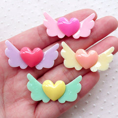 Angel Winged Heart Cabochons (4pcs / 35mm x 17mm / Assorted Mix / Flatback) Decoden Phone Case Cute Embellishment Kawaii Decoration CAB518