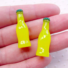 Lemon Soda Bottle Cabochons 3D Dollhouse Soft Drink Bottles (2pcs / 10mm x 30mm / Yellow) Kawaii Miniature Lemonade Whimsical Deco FCAB414