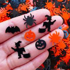 Halloween Confetti Spider Witch Pumpkin Bat Sequin (120-150pcs / Black & Orange / 4g) Scrapbooking Resin Cabochon DIY Party Decoration SPK89