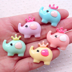 Kawaii Elephant Cabochons Cute Animal Cabochon (5pcs / 24mm x 23mm / Assorted Mix / Flatback) Baby Shower Embellishment Table Scatter CAB521
