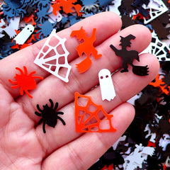 Halloween Sequin Spider Web Ghost Witch Confetti (100-120pcs / Black, Orange & White / 4g) Die Cut Scrapbook Halloween Table Scatters SPK91