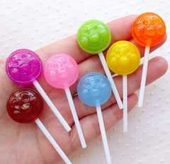 CLEARANCE Assorted Lollipop Cabochons w/ Face (7pcs / 20mm x 57mm / Mix / 3D) Kawaii Faux Sweets Candy Whimsy Embellishment Decoden Phone Case FCAB417