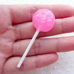 CLEARANCE Strawberry Lollipop Candy Cabochons w/ Face (1 piece / 20mm x 57mm / Pink / 3D) Imitation Food Fake Sweets Deco Kawaii Phone Case FCAB420