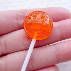 CLEARANCE Fake Lollipop Cabochons w/ Face (1 piece / 20mm x 57mm / Orange / 3D) Sweets Decoden Kawaii Embellishment Whimsy Jewelry Making FCAB423