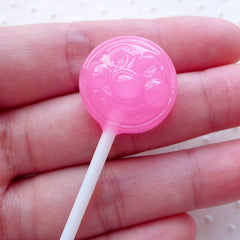 CLEARANCE Strawberry Lollipop Candy Cabochons w/ Face (1 piece / 20mm x 57mm / Pink / 3D) Imitation Food Fake Sweets Deco Kawaii Phone Case FCAB420