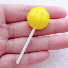 CLEARANCE Lemonade Lollipop Cabochons w/ Face (1 piece / 20mm x 57mm / Yellow / 3D) Imitation Candy Faux Sweets Deco Kawaii Jewellery Making FCAB421