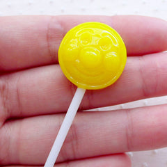 CLEARANCE Lemonade Lollipop Cabochons w/ Face (1 piece / 20mm x 57mm / Yellow / 3D) Imitation Candy Faux Sweets Deco Kawaii Jewellery Making FCAB421