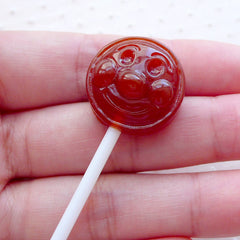 CLEARANCE Cola Lollipop Cabochons w/ Face (1 piece / 20mm x 57mm / Brown / 3D) Kawaii Sweets Deco Imitation Food Craft Novelty Jewelry Making FCAB424